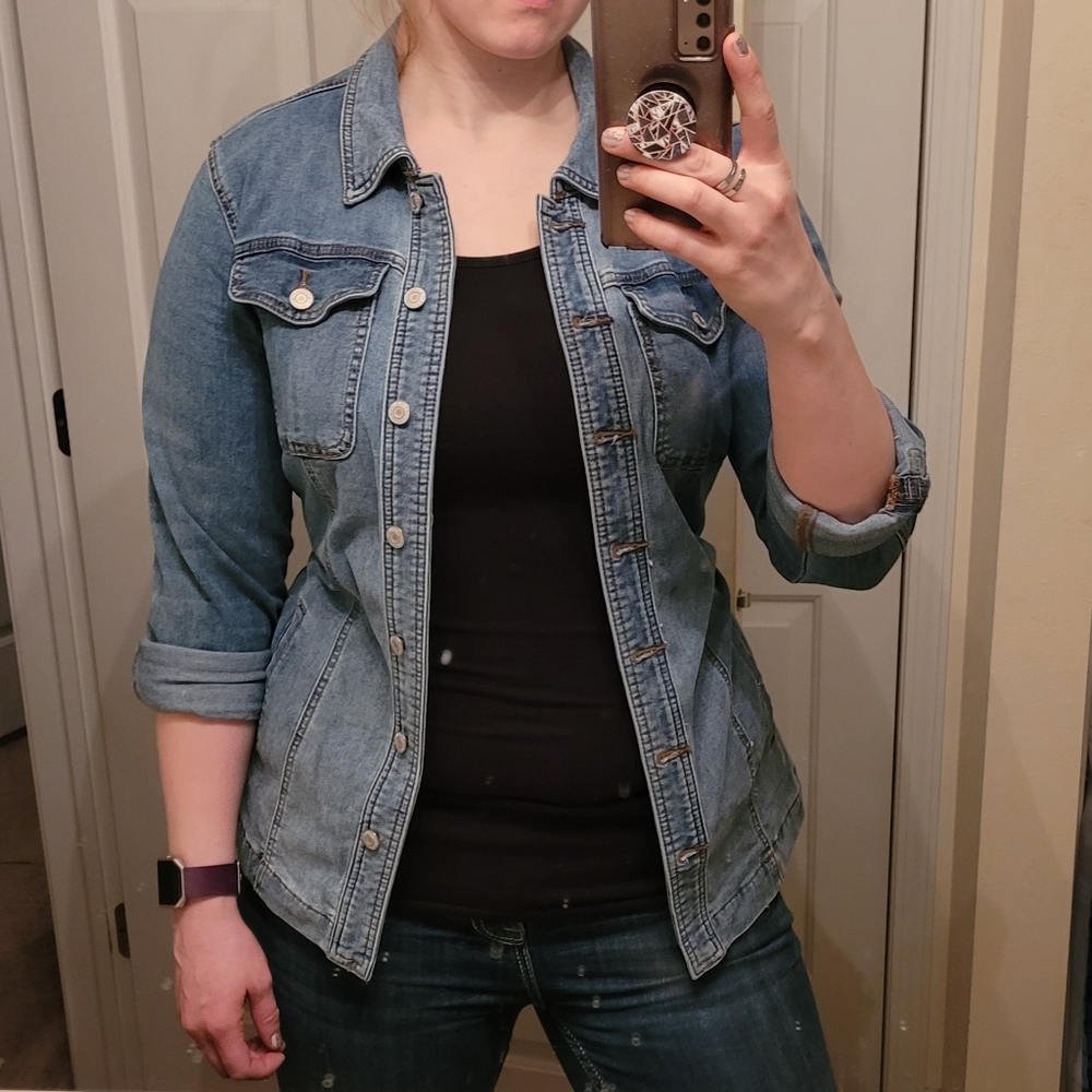 Trench tie waist denim jacket